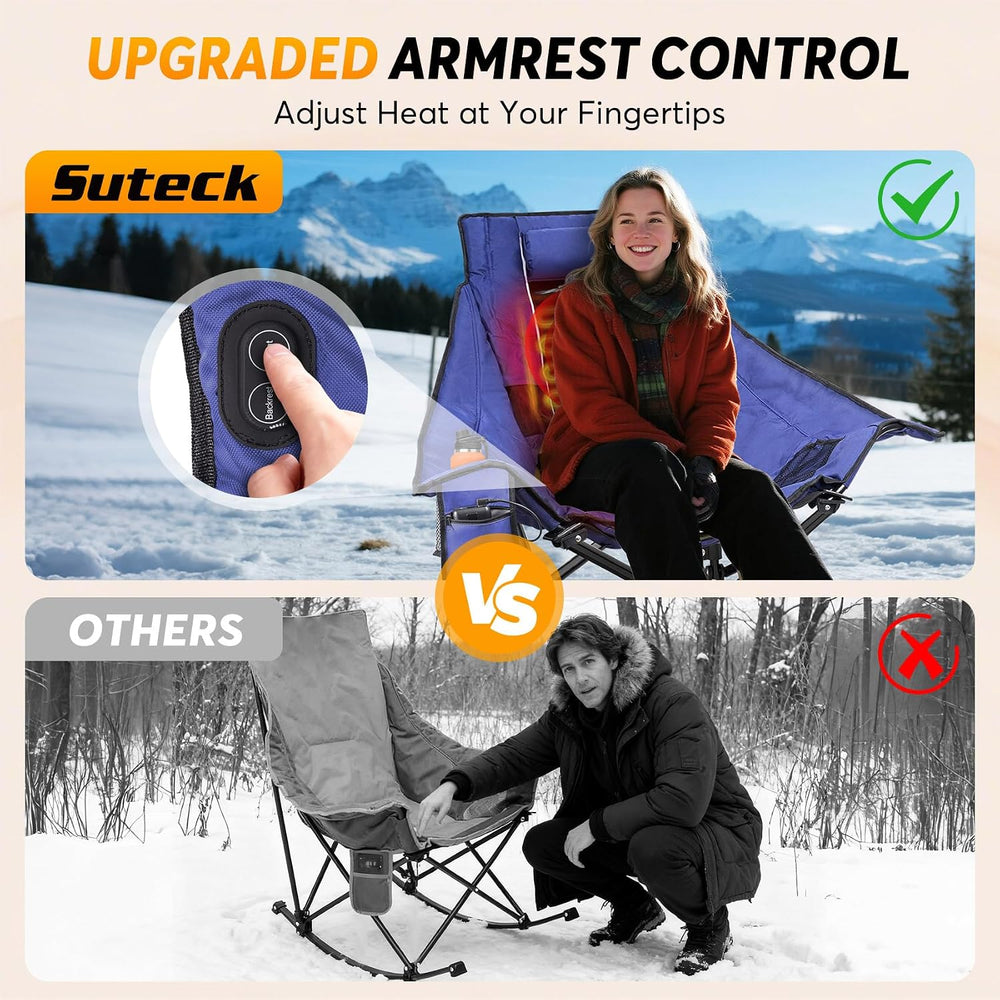 Suteck Heated Rocking Camping Chair, Fully Thick Folding Rocker Camp Chairs