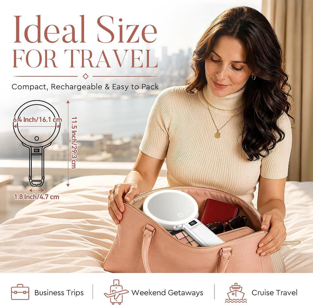 MIYADIVA Travel Makeup Mirror with Lights, Height Adjustable 30X/1X Double-Si...