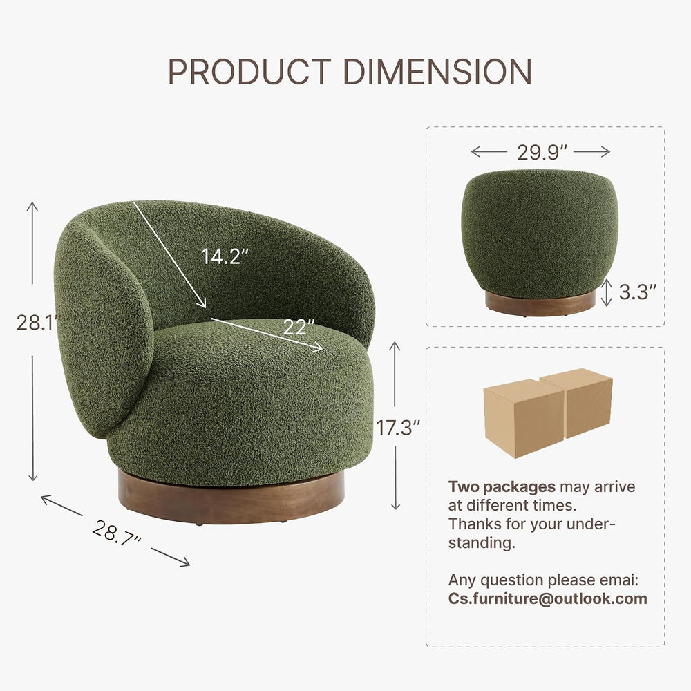 KISLOT Swivel Barrel Accent Chair, Boucle Fabric, Moss Green, 2-Pack