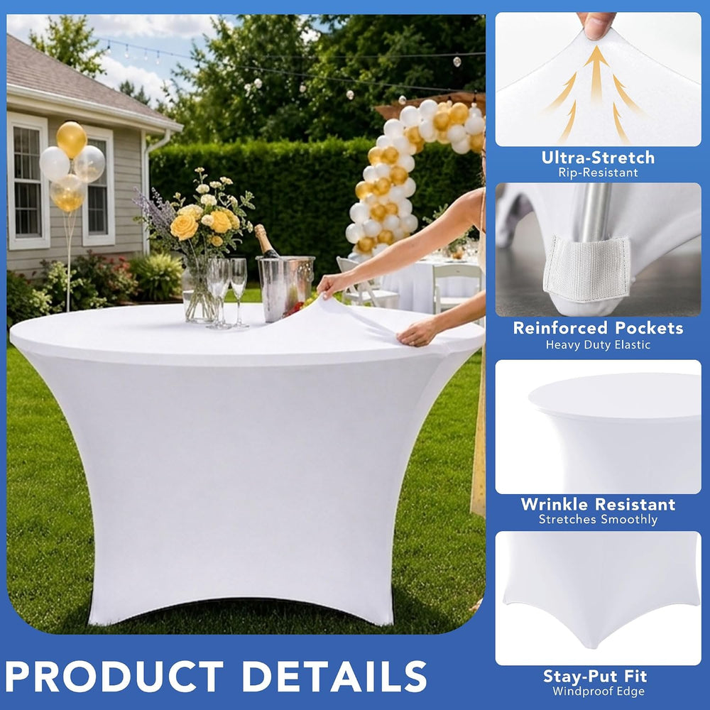Fitted Round Table Cloth 6ft-Spandex Elastic Stretch White Table Covers