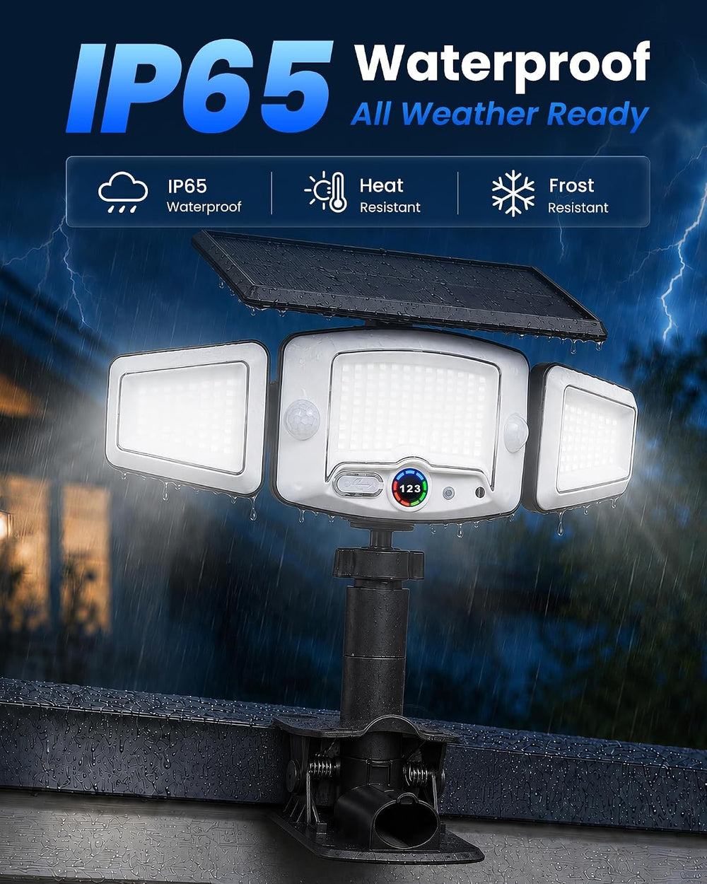 4000mAh Clip on Solar Light with Motion Sensor, 2500LM Fence Flood Light