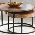 32" Natural Grain Side Coffee Table, Small Nesting Tables with Sturdy Iron Base, Nesting Table Set with Transitional Styling for Versatile Home Usage Areas, Brown+Black