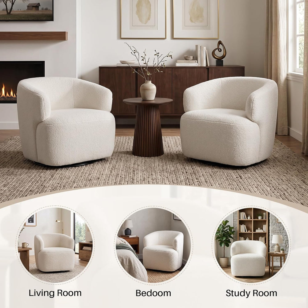 SOFTHION Swivel Accent Chair, Sherpa Teddy Barrel Chair, Beige Cream White
