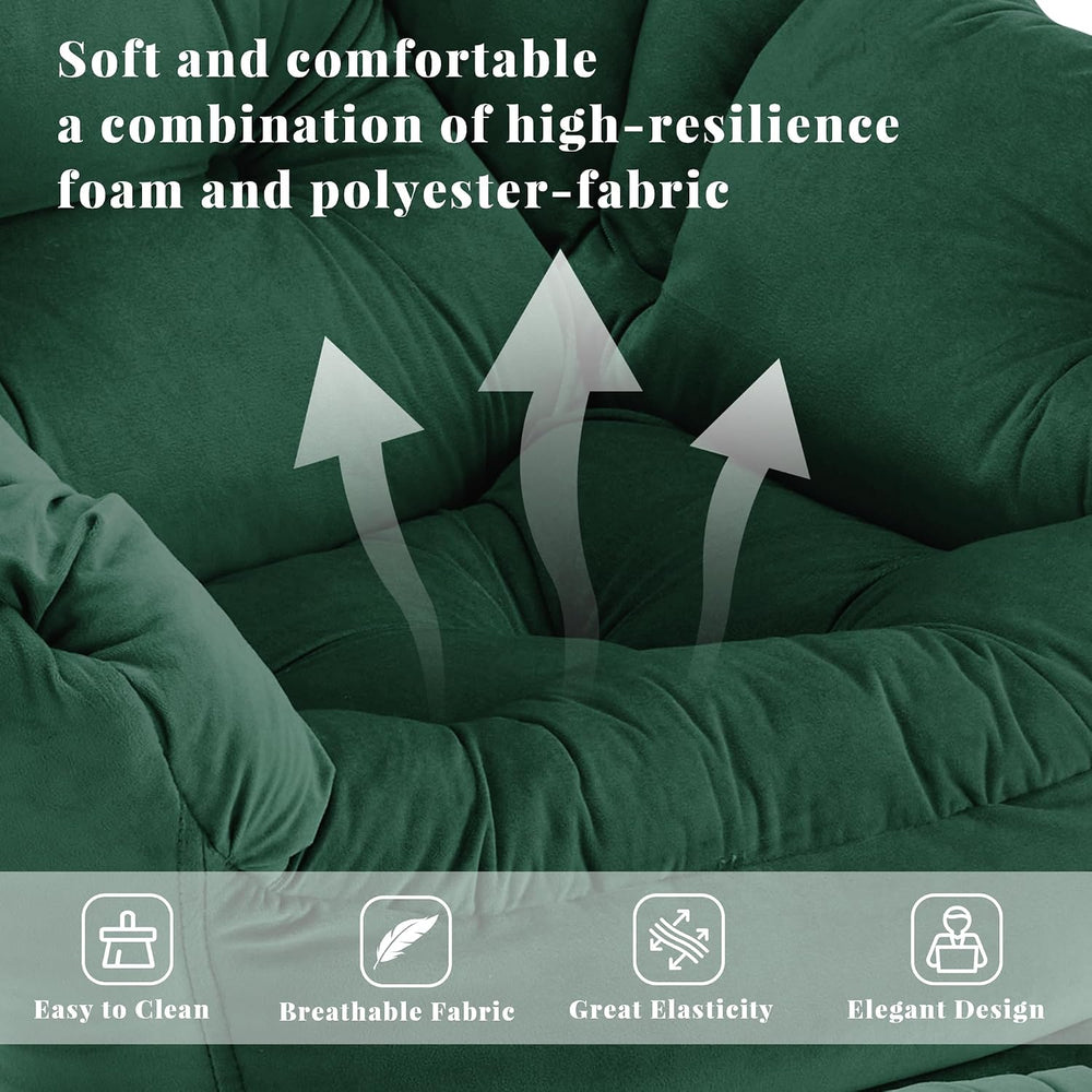 Lazy Chair with Ottoman, Comfy Reading Chair, Emerald Green