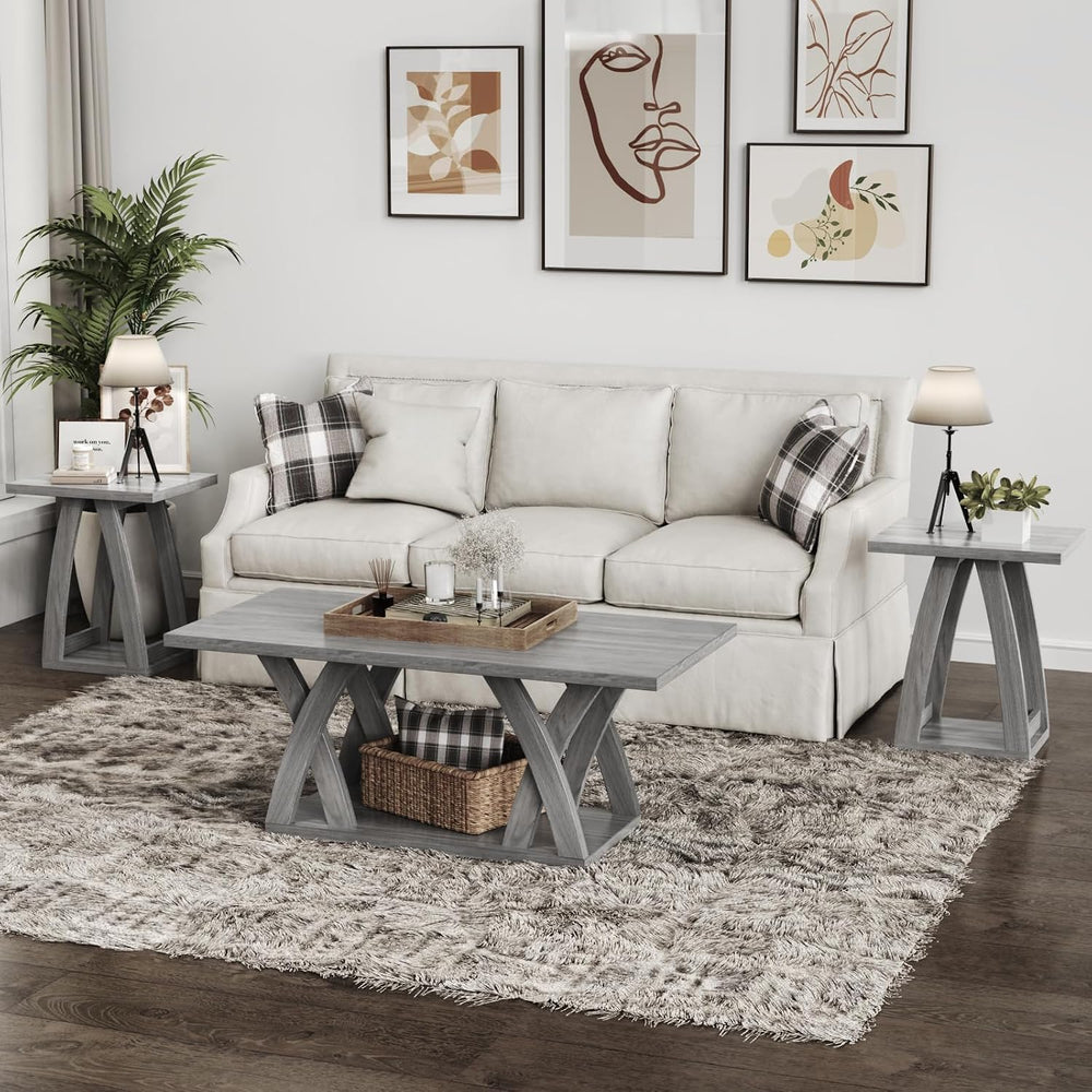 FROMJBEST End Tables Living Room, Side Table, Grey End Table Set of 2