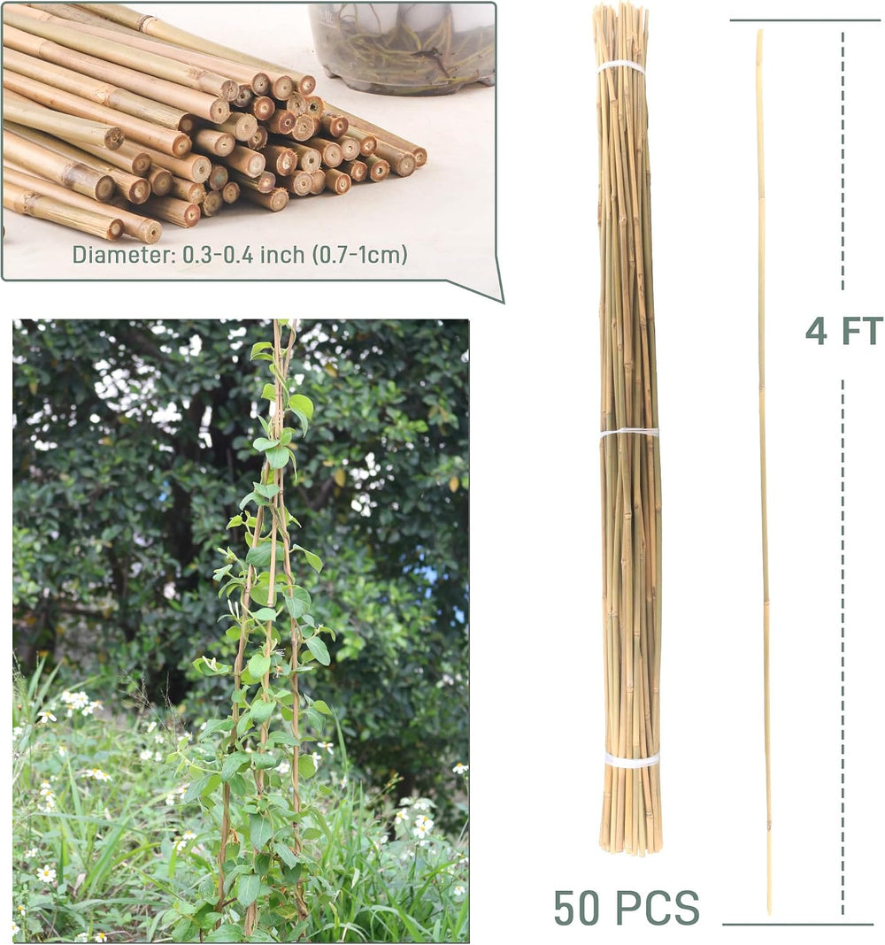 50Pcs / 4ft Bamboo Plant Stakes for Indoor Outdoor Plants, Garden Plant Suppo...