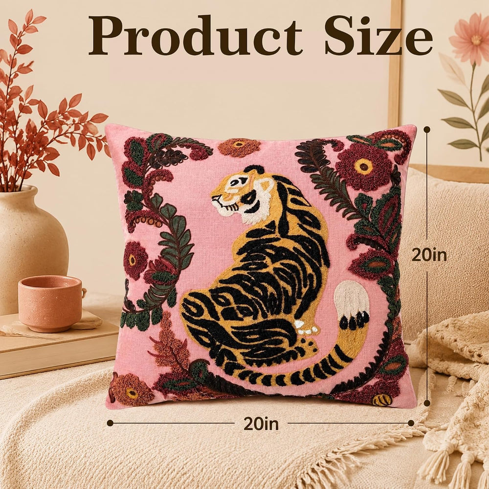Embroidered Tiger Throw Pillow 20 x 20 Inch