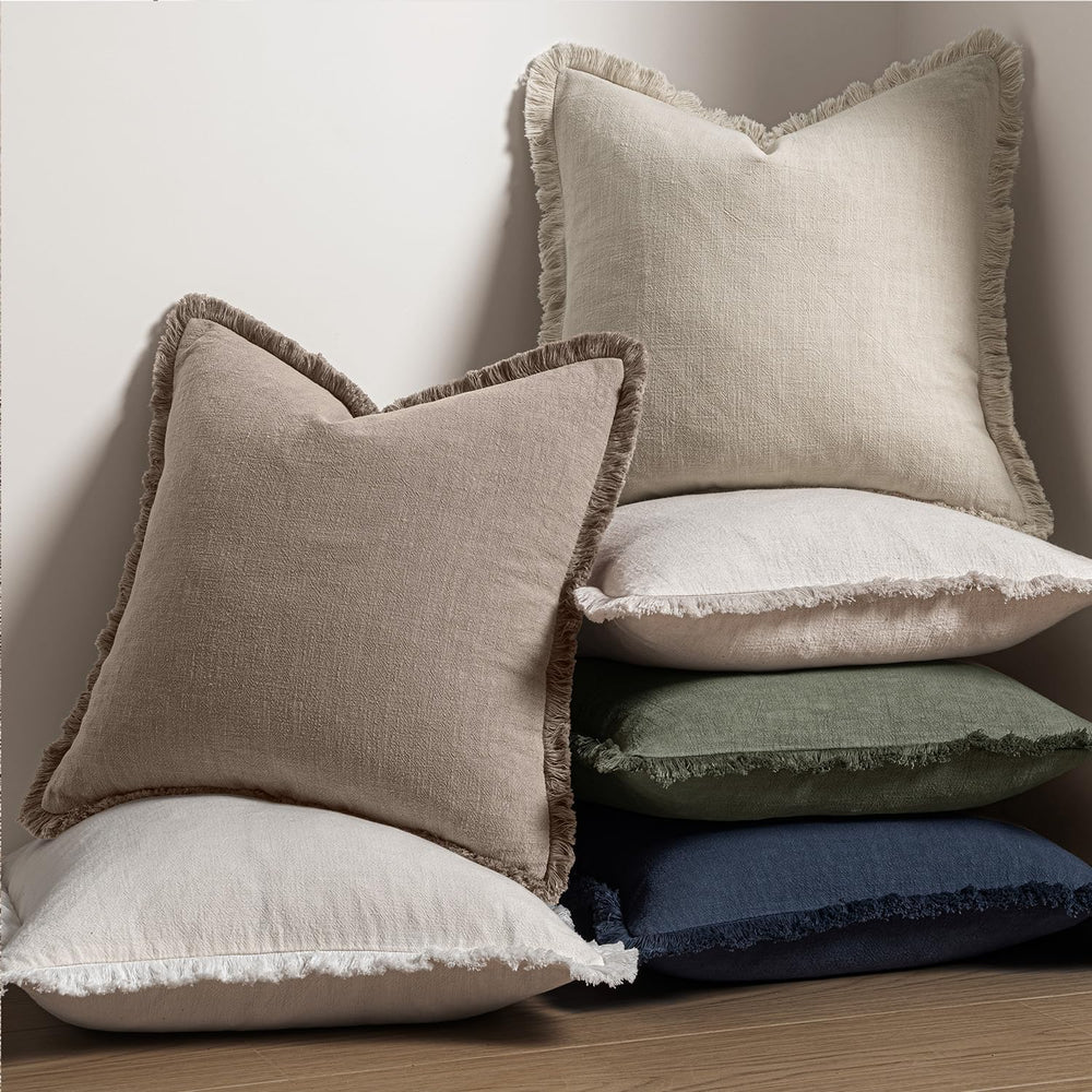MIULEE Boho Linen Fringe Decorative Fall Throw Pillow Covers Dune 20x20