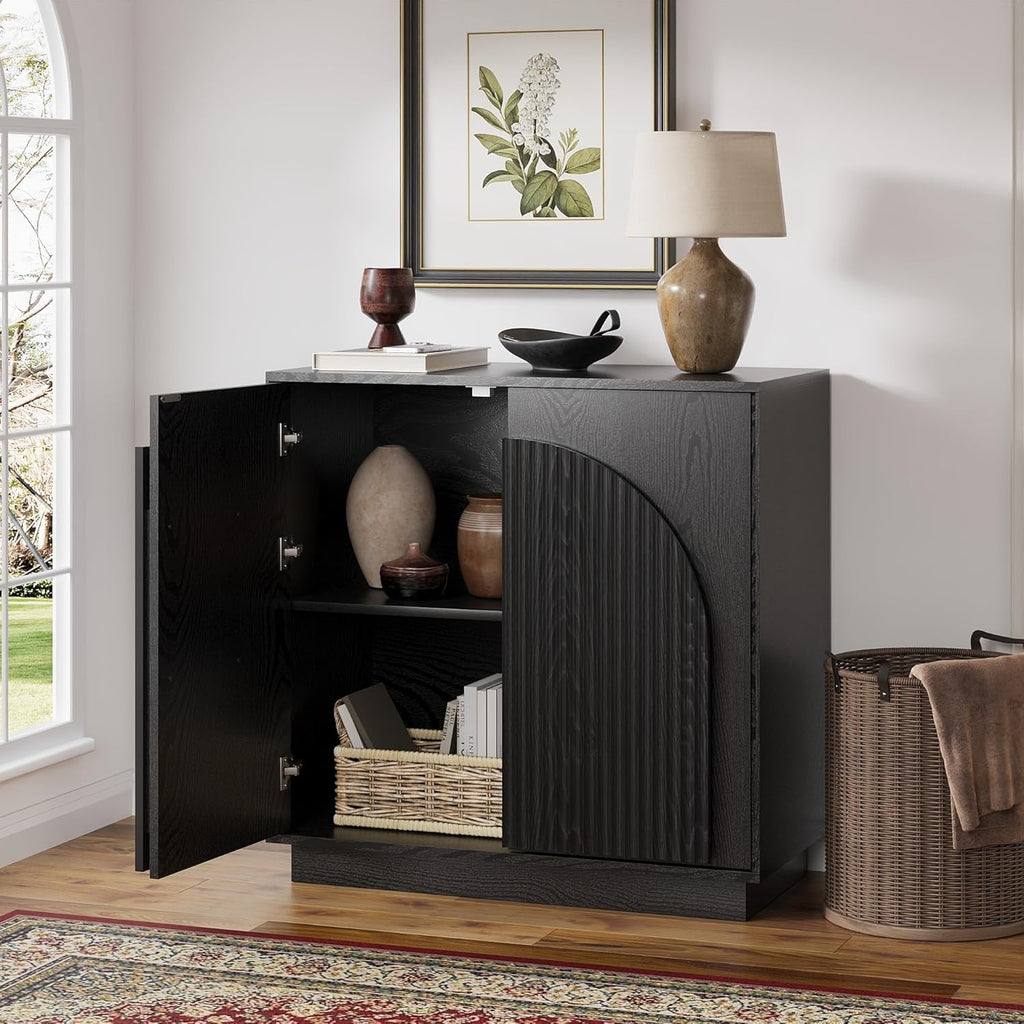 win2win 31.5" Small Buffet Cabinet with Storage, Arched Doors, Black, 1PCS