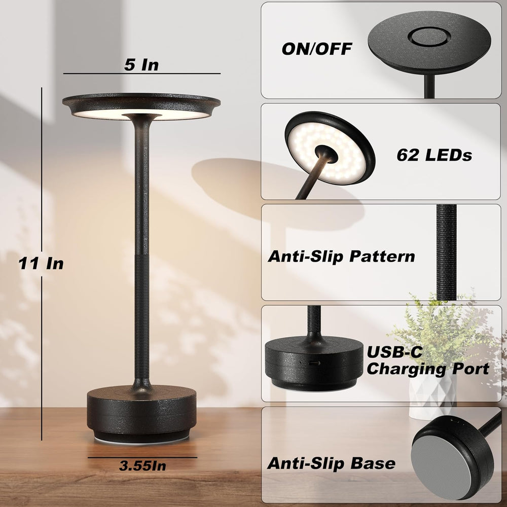 TBBGA 2 Pack Rechargeable Table Lamps Cordless, 5000mAh Outdoor Table Light