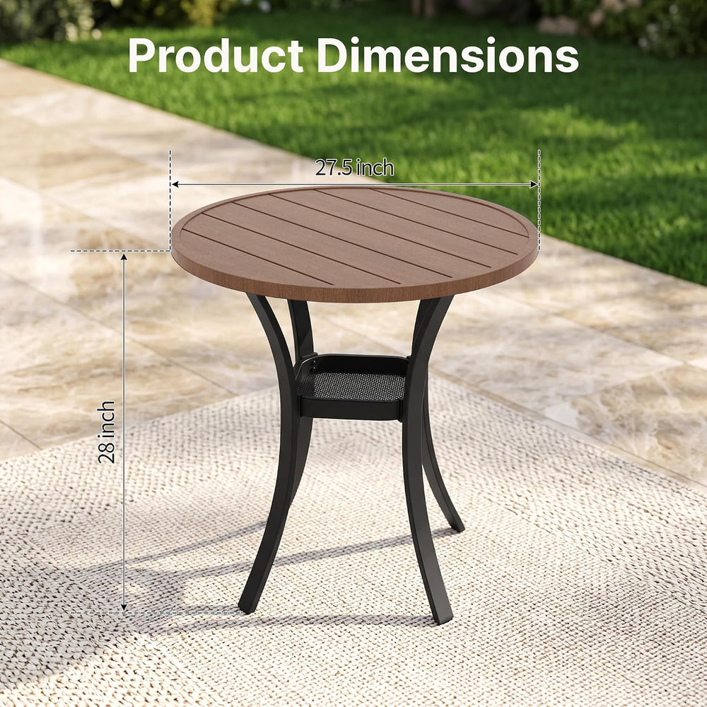 Small Outdoor Dining Table, 27.5" Patio Round Coffee Table, Brown