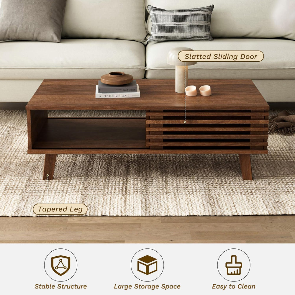 Furniway Mid Century Coffee Table Set, Living Room Table Set of 3 with Slidin...