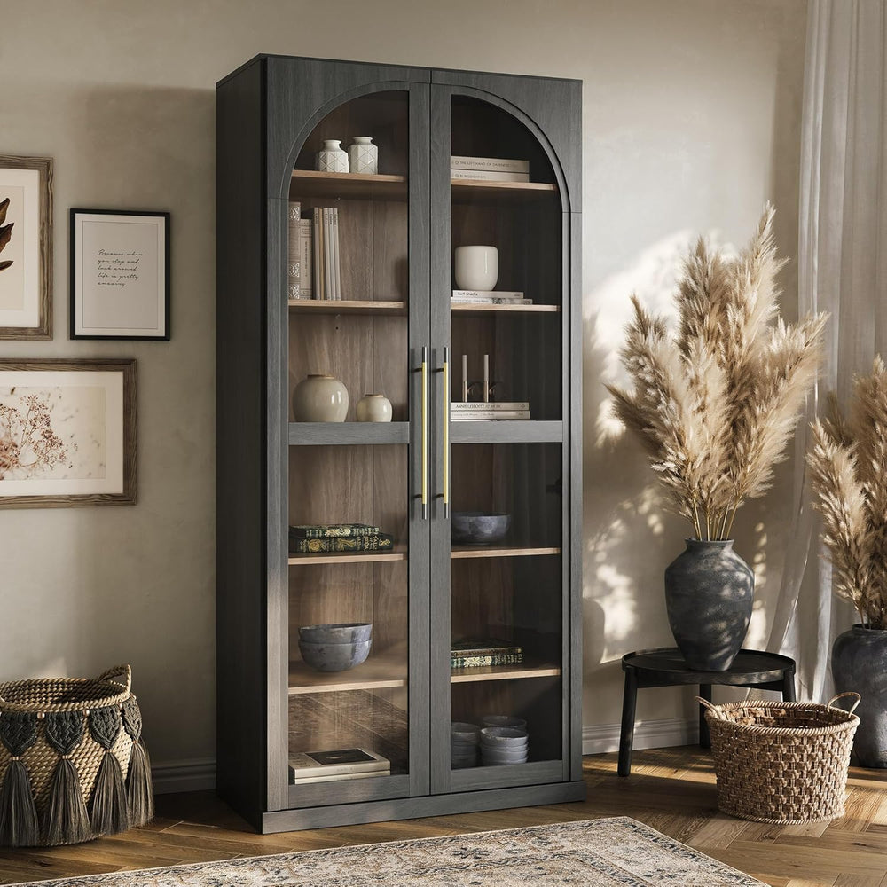BELLEZE Modern Wood Wine Curio Cabinets with 4 Adjustable Shelves. 67" S...