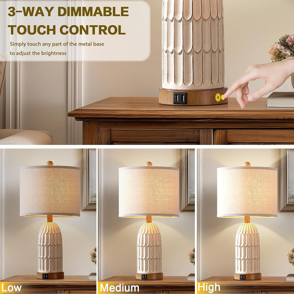 Cinkeda Touch Table Lamp for Bedroom Nightstand, Cream Farmhouse Vintage Rust...