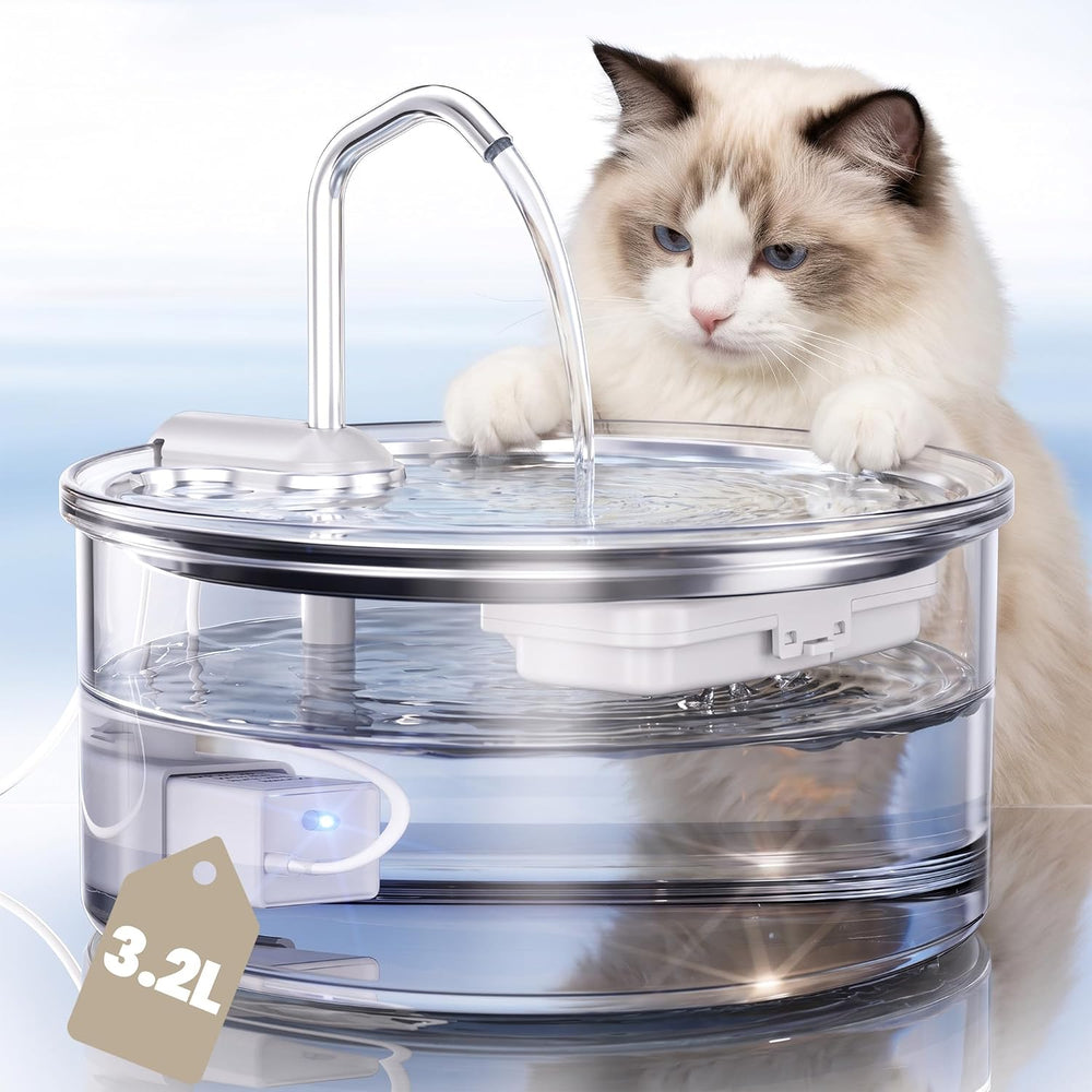 Tomxcute Glass Cat Water Fountain, 108oz Quiet Pet Dispenser for Drinking