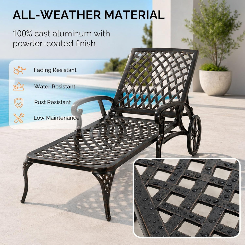 VINGLI Cast Aluminum Outdoor Chaise Lounge Chair (1, Bronze)