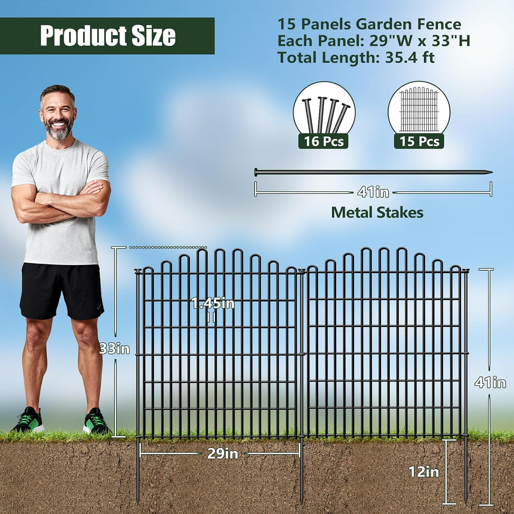 15 Panels No Dig Decorative Garden Fence, Dog Fence Outdoor for Yard