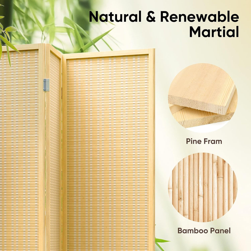 JOSTYLE Bamboo Room Divider, 6-Panel Folding Privacy Screen, 6 ft. Tall