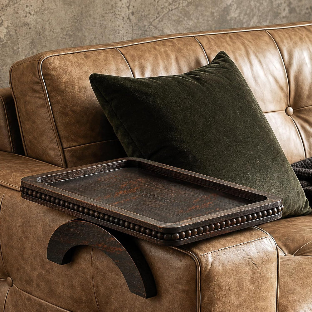 EOSAHR Couch Tray: Sofa Arm Tray with Beads for Living Room, Old Black