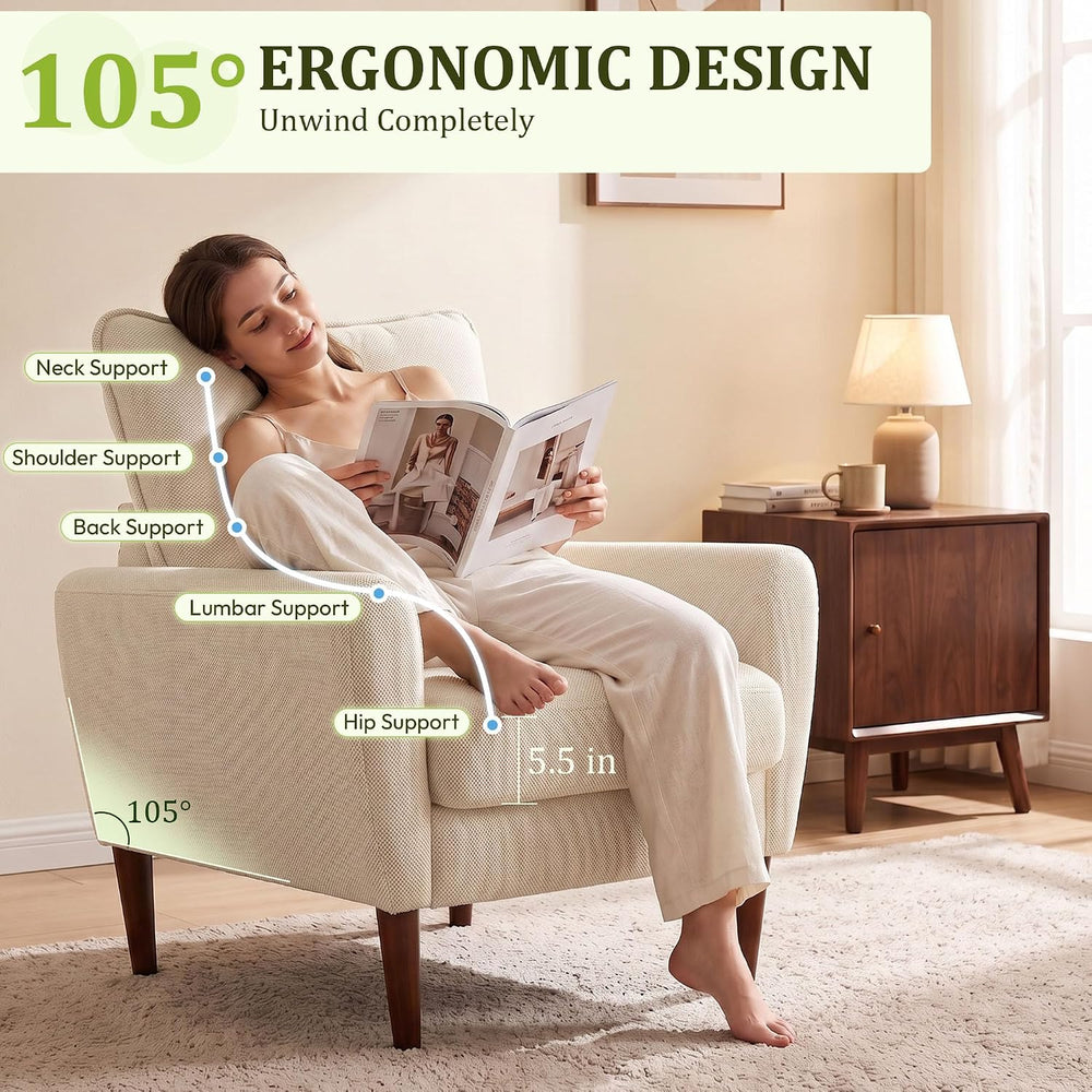 2 Pcs Accent Chair with Spring Sponge Cushion, Upholstered Armchair, Beige