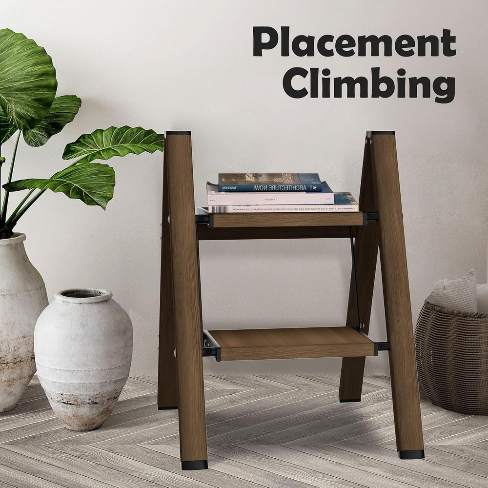 Taranta 2 Step Stool Foldable,Aluminum Step Ladder-Walnut