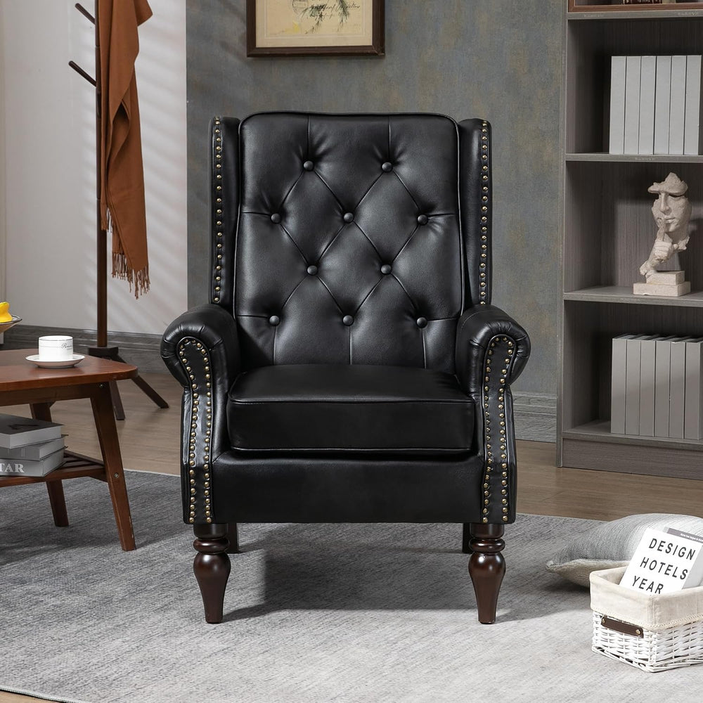 Single PU Recliner Chair, Diamond Quilted Accent Armchair, Black
