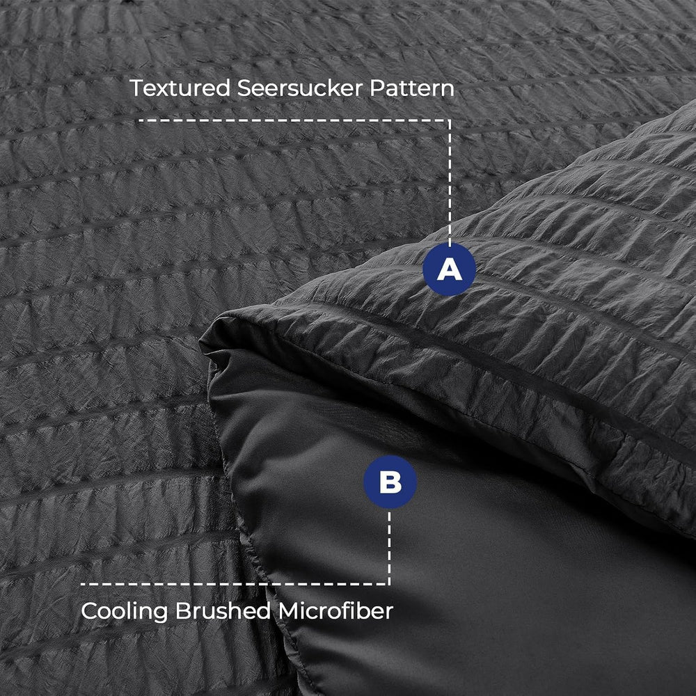 Full Comforter Set - 7PCS Bed in a Bag, Seersucker Bedding Set, Dark Grey