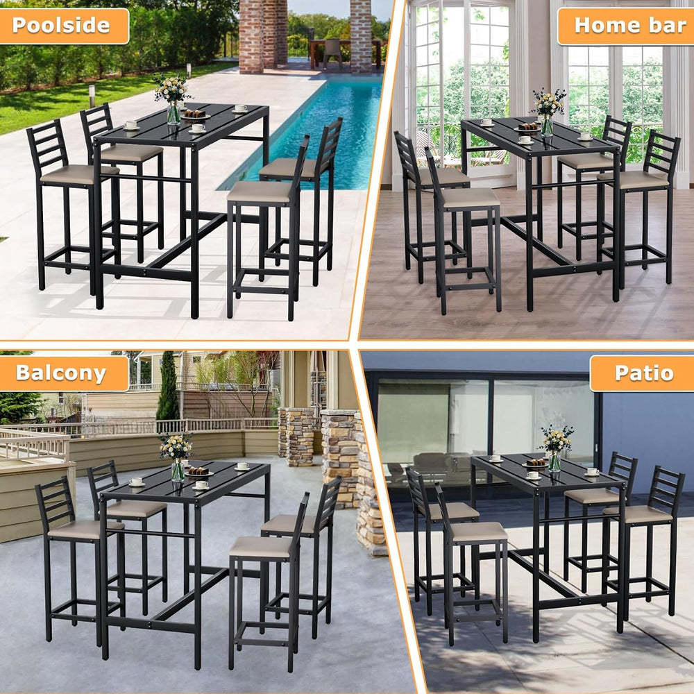 5 Piece Outdoor Patio Bar Set, 54.7" Rectangular Counter Height High Top...