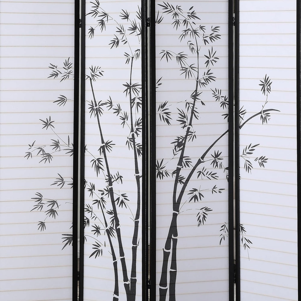 Roundhill Bamboo Print 4-Panel Framed Room Screen/Divider, black