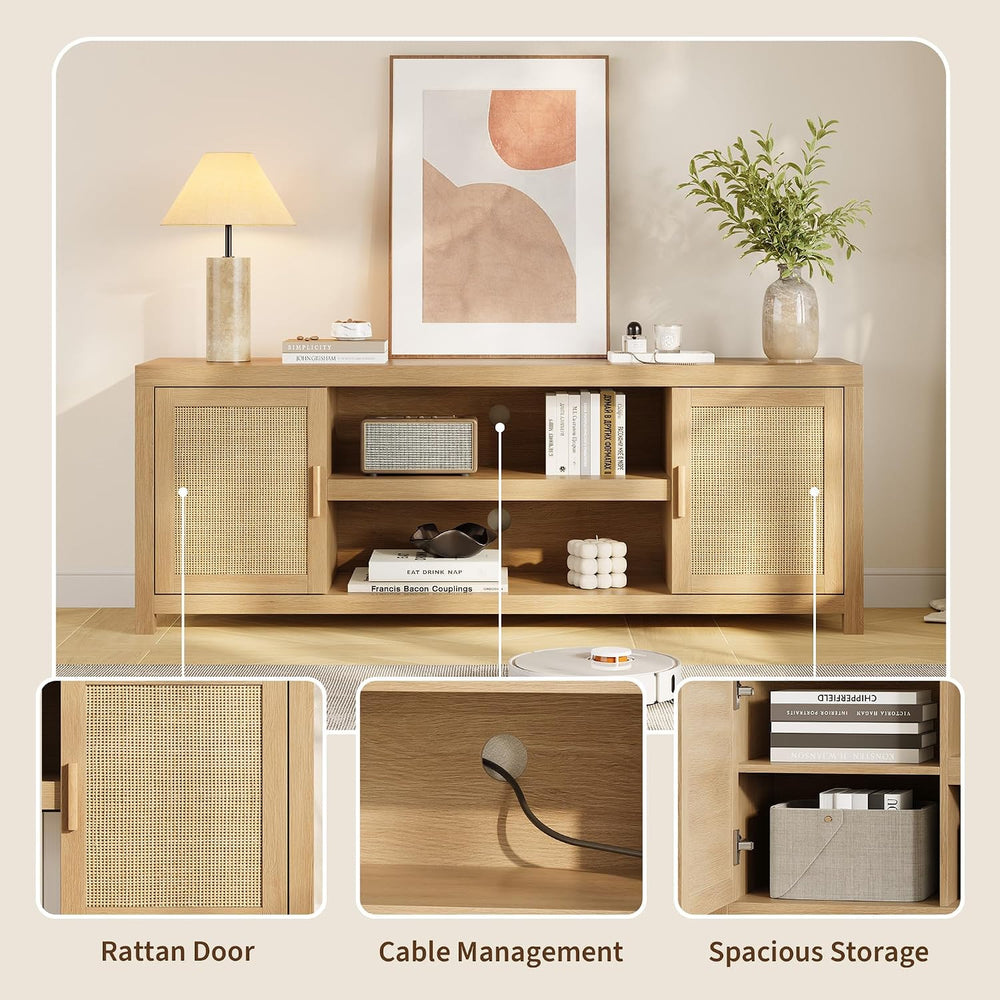Garvee Rattan TV Stand 66 in Boho Entertainment Center