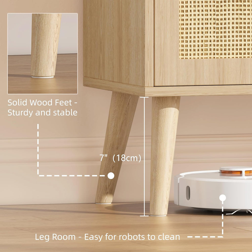 Keehusux Rattan Storage Cabinet with 2 Doors & Adjustable Shelf, Natural