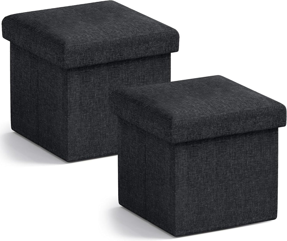 Ornavo Home Small Square Storage Ottoman, Set of 2, 12x12x12, Black