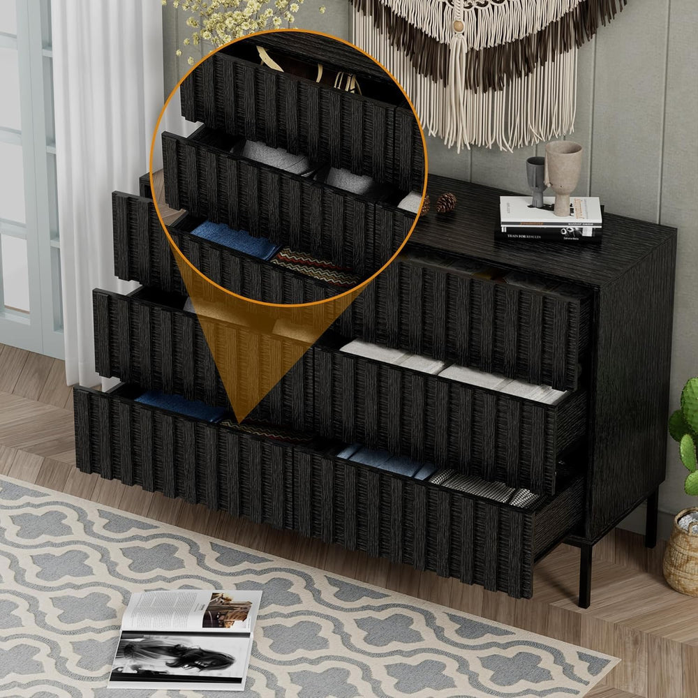 UEV 3 Piece Dresser and Nightstand Sets for Bedroom (Black)