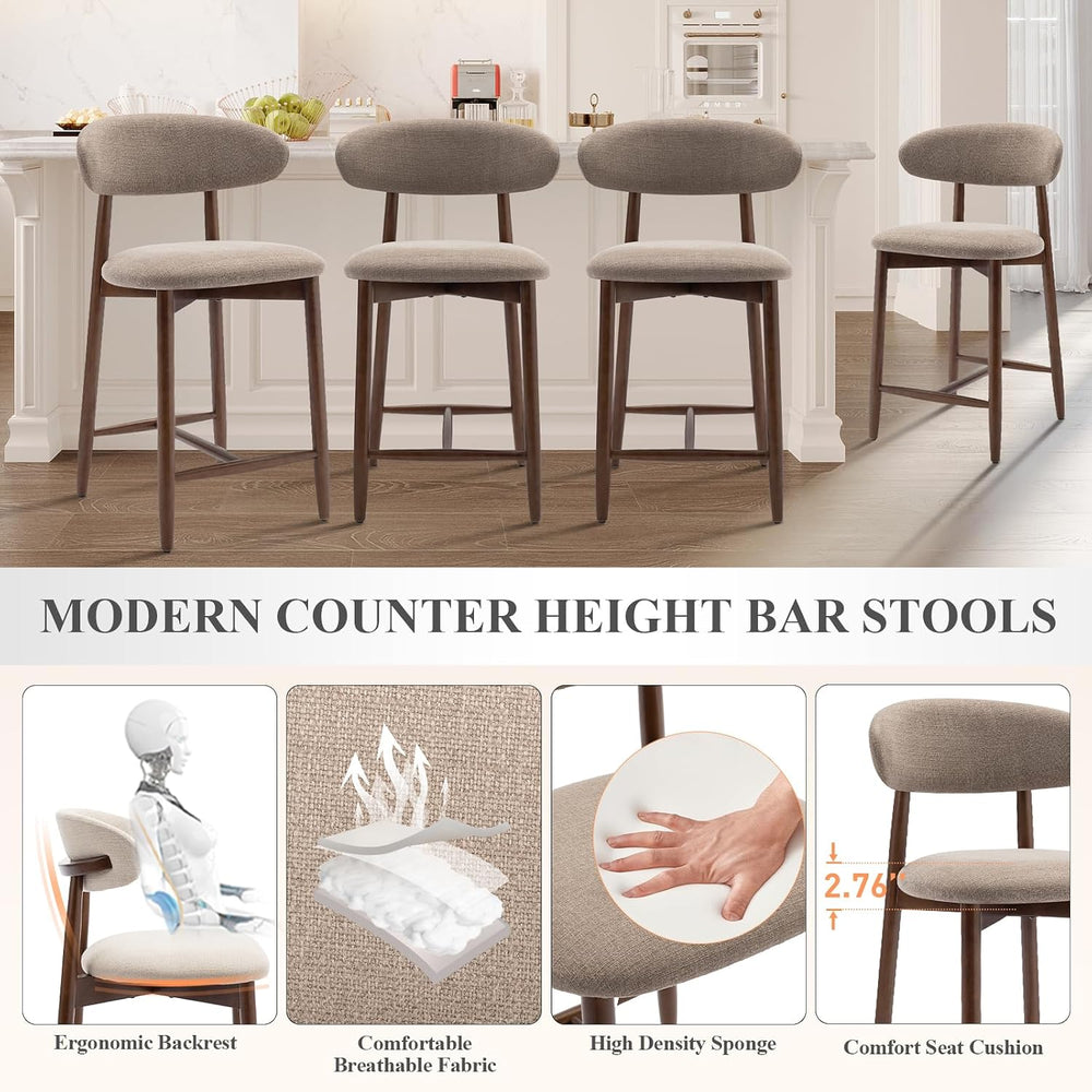 COLAMY Bar Stools Set of 2, Counter Height BarStools with Back, Mid Century M...