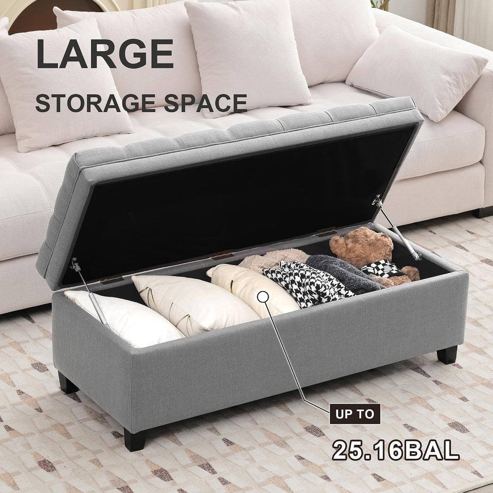 50" Storage Ottoman for Bedroom, End of Bed Bench, Light Grey