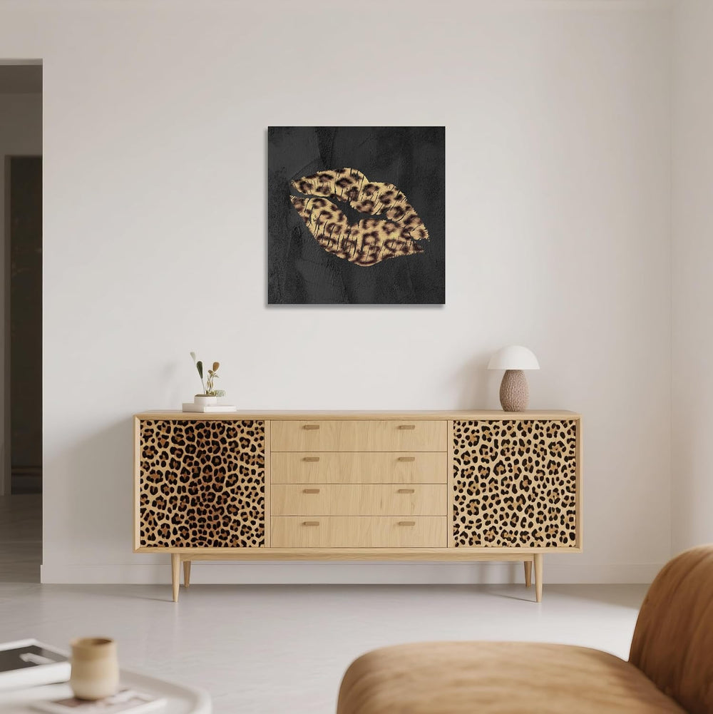 Fashion Lip Canvas Wall Art Sexy Leopard Lip Decor Cheetah Bathroom Decor Fra...