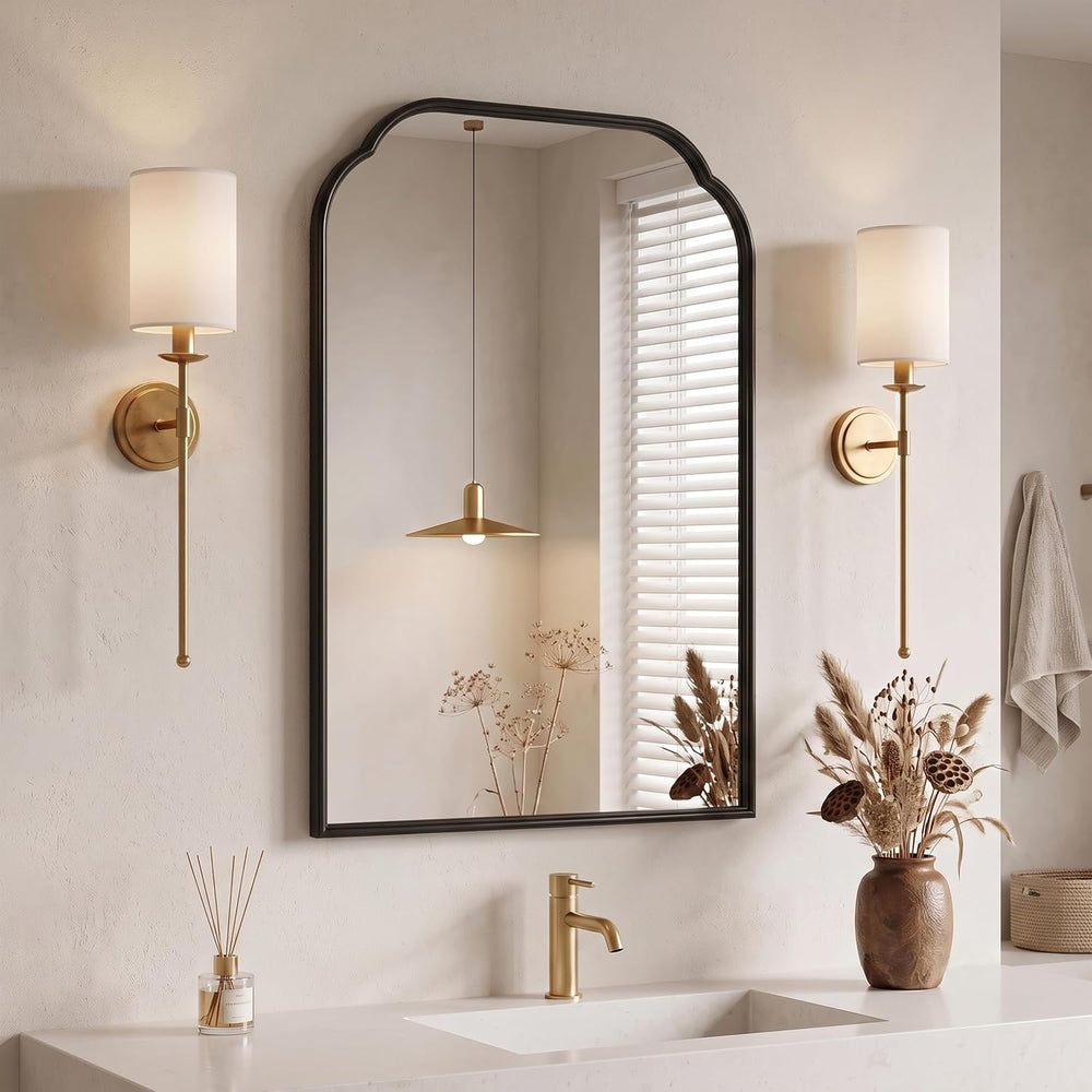 39"x29"﻿ Black Bathroom Scalloped Mirror, Rust-Proof Metal Frame