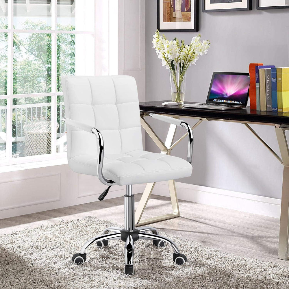 Yaheetech 2PCS Mid-Back Office Chair on Wheels, Quilted PU Swivel Armchair