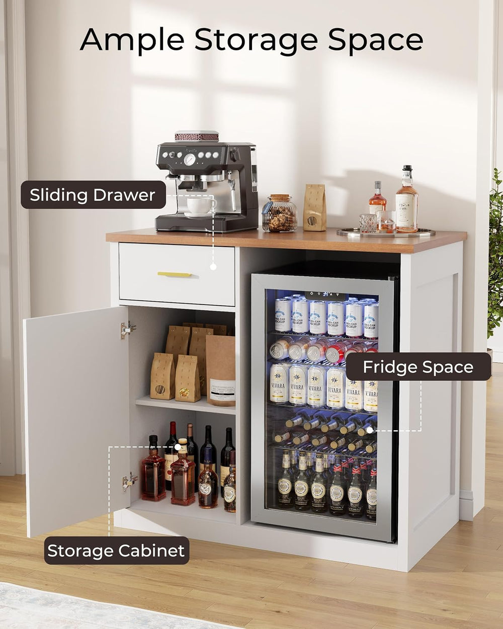 Mini Fridge Cabinet, Coffee Bar Cabinet with Fridge Space (Not Included)