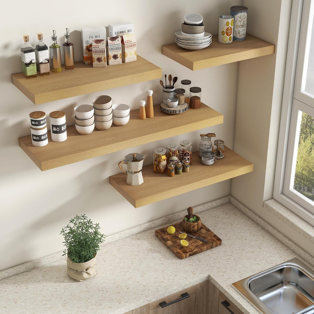 Vivelove Deep Floating Shelves 48x12” Set of 2, Oak