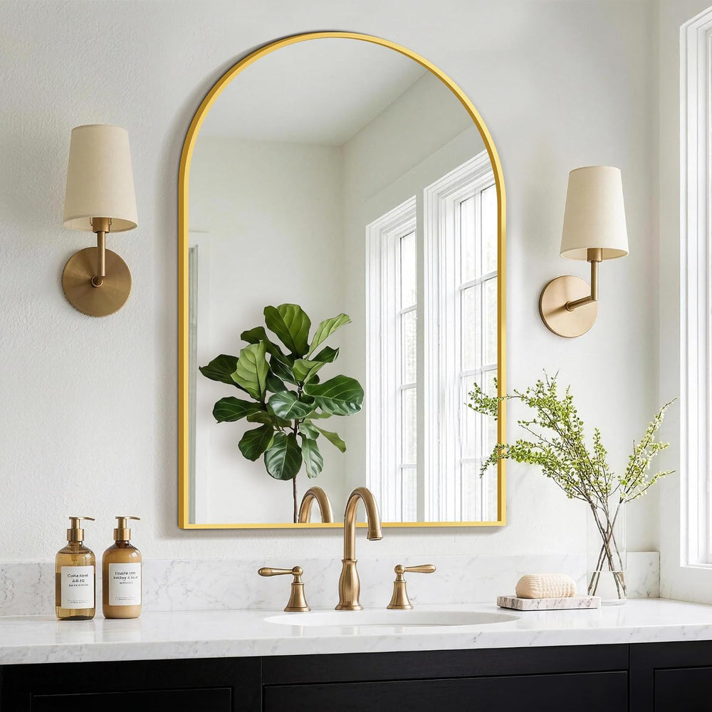 FGU Arched Bathroom Mirror for Over Sink 36"x24" Gold Vanity Mirror