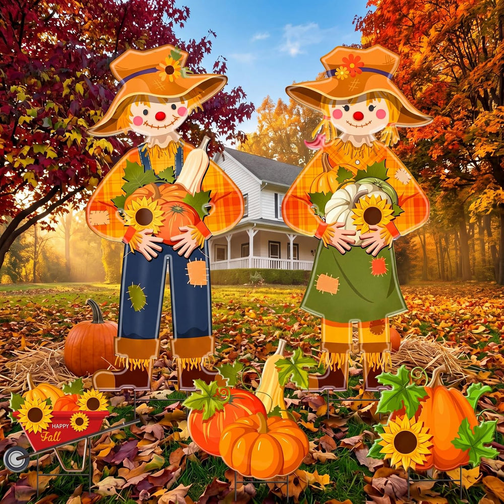 5 Pcs Metal Thanksgiving Outdoor Decor, Fall Scarecrow Yard Stake