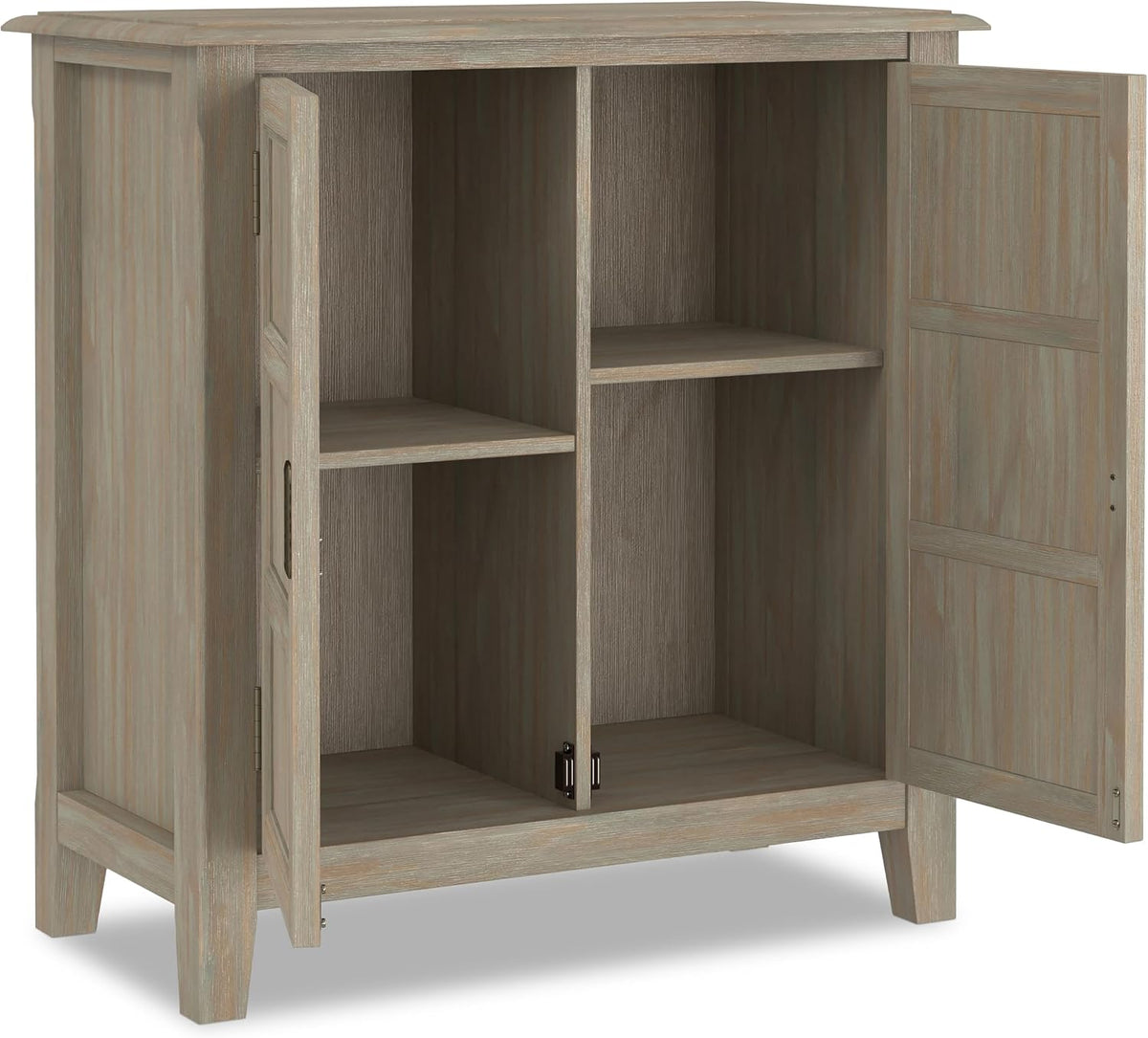 SIMPLIHOME Burlington 30" Wide Solid Wood Cabinet in Distressed Grey