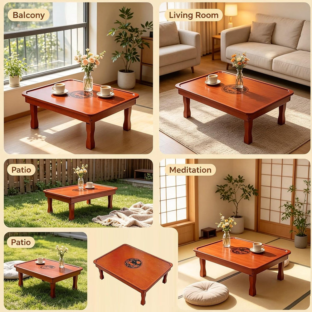 Folding Coffee Table Japanese Floor Wood Low Dining Table Red Brown