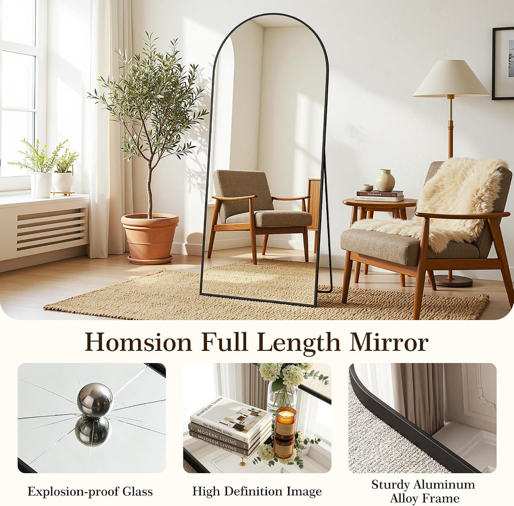 81"x41" Arched Full Length Mirror, Full Body Floor Mirror, Black