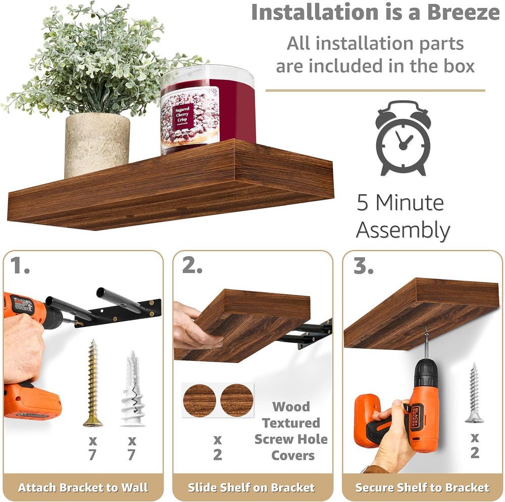 Sorbus 16 Inch Floating Shelves for Wall (4 Pack, Walnut)