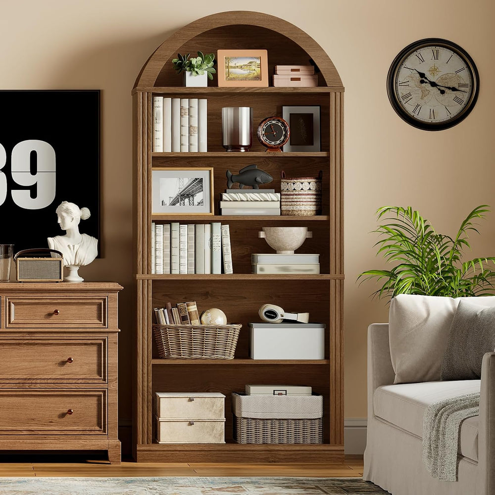 RALGEND Arched Bookshelf, 75.8" Tall Arch Bookcase with Storage