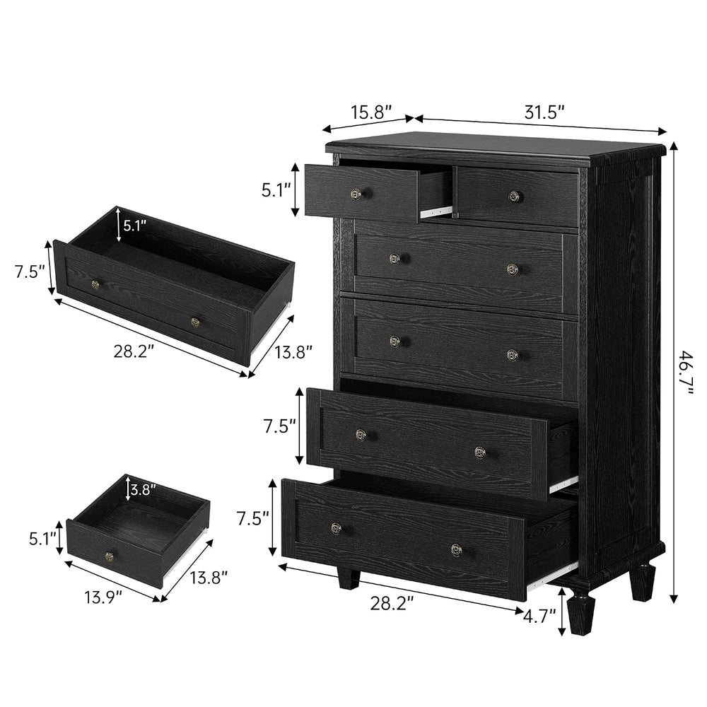 Garvee 47" Tall Dresser for Bedroom, Vintage 6 Drawer Dresser with Carve...