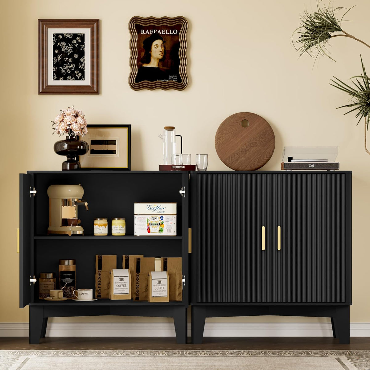BORNOON Fluted Storage Cabinet with Doors and Adjustable Shelf Sideboard