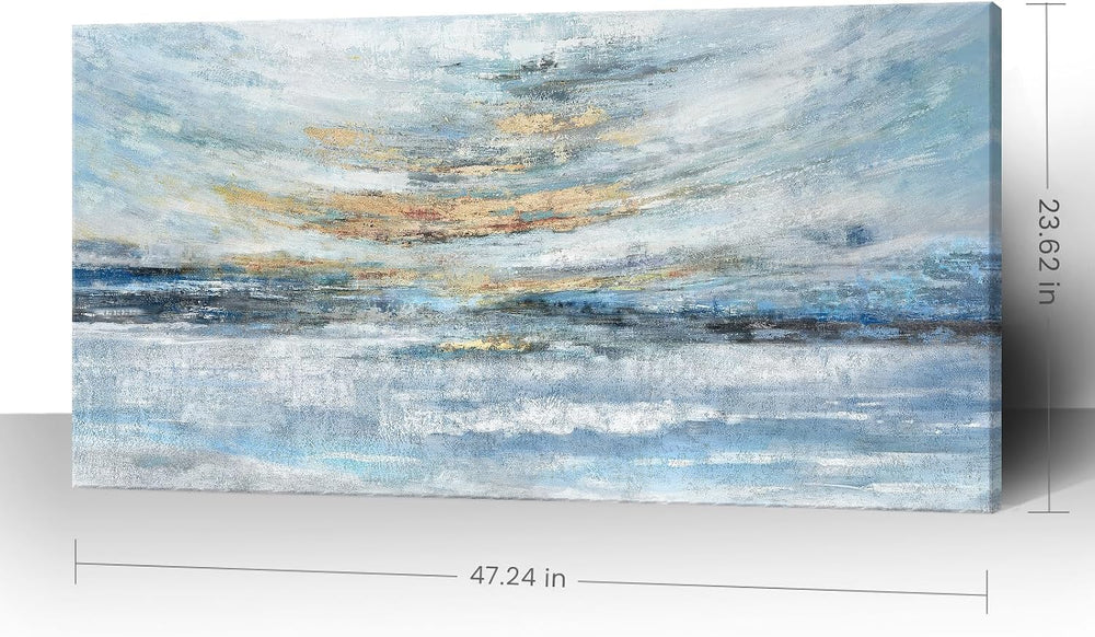 Nicetop Large Ocean Canvas Wall Art 48x24 Abstract Coastal Blue Gold